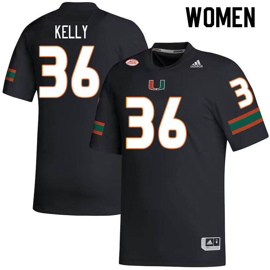 Women #36 Nick Kelly Miami Hurricanes College Football Jerseys Stitched-Black